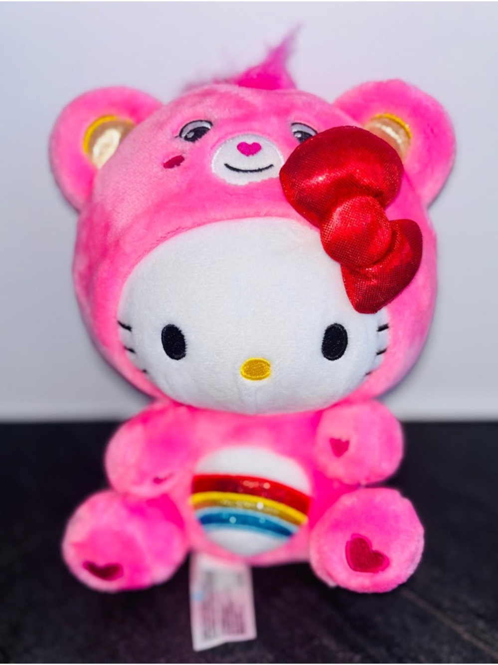 Hello Kitty Pink Plush with Red Bow and Rainbow Belly